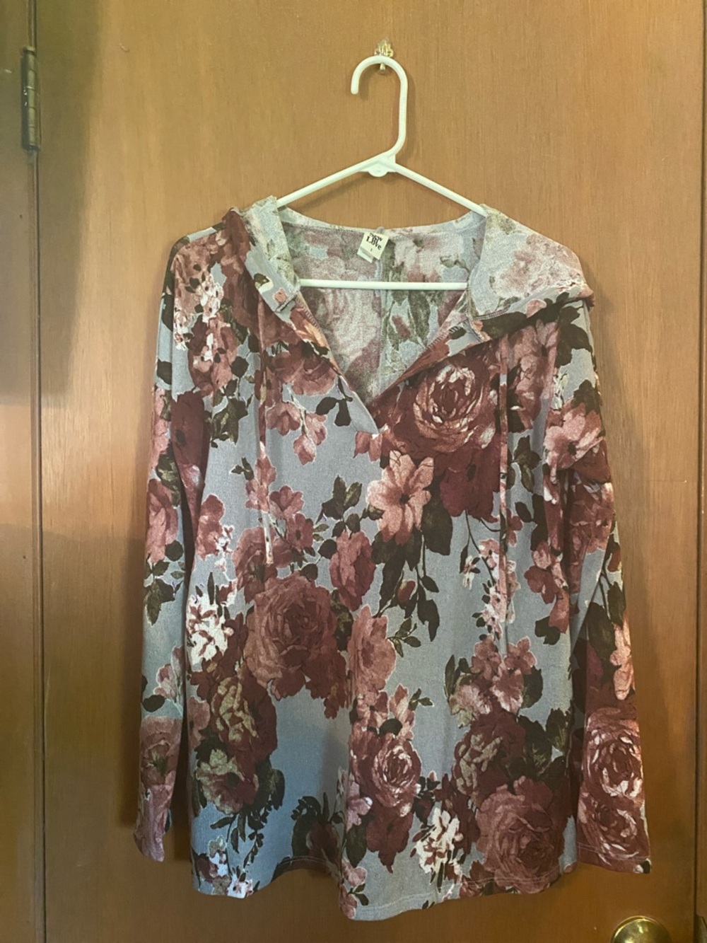 Sew In Love Floral Hoodie Pullover in Burgundy and Gray.